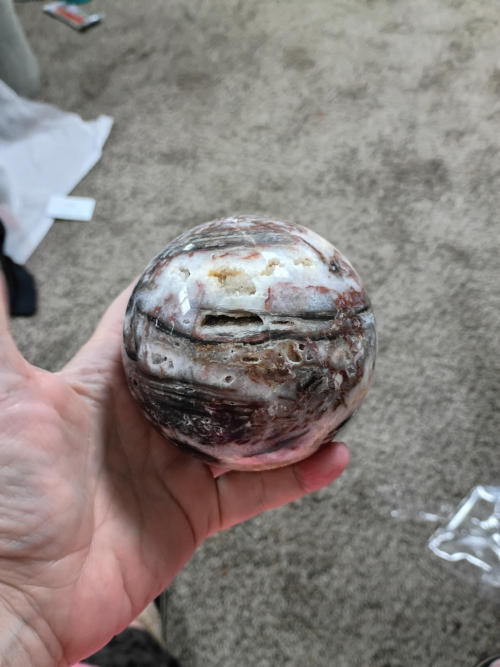Jasper & Quartz Sphere 3 Inches In Diameter Almost 3 Lbs